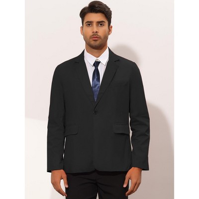 Мужские пиджаки INSPIRE CHIC Men's One Button Notched Lapel Solid Color Business Blazer Black X-Large — фото 2