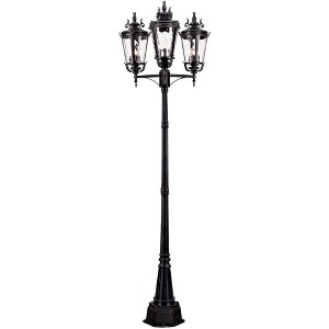 John Timberland Casa Marseille Vintage Outdoor Post Light Textured Black 3-Light Street Lantern 100" Clear Hammered Glass for Exterior Light Barn Deck - 1 of 4