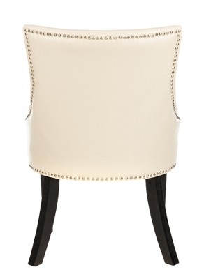 Transitional Flat Cream Leather Upholstered Side Chair with Nailhead Trim
