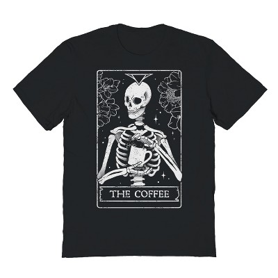Rerun Island Men's The Coffee - Death Skull Evil Gift Halloween Short Sleeve Graphic Cotton T-Shirt