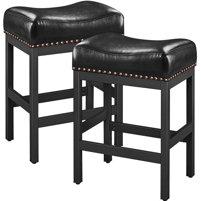 Yaheetech 26"H Bar Stools Faux Leather Counter Height Stools with Nailhead Trims Set of 2, 1 of 8