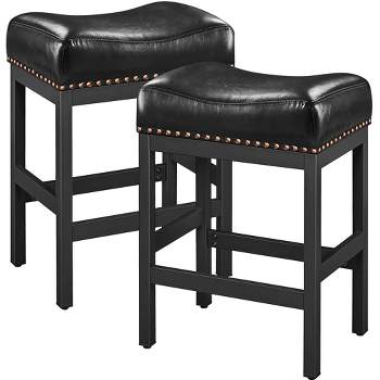 Yaheetech 26"H Bar Stools Faux Leather Counter Height Stools with Nailhead Trims Set of 2