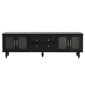 YOOCOZZ Retro Design TV Stand for TVs Up to 78" with Fluted Glass Doors, 2 Drawers and Cabinets - Black - 1 of 4