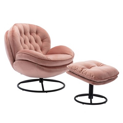 CAVINAS 360° Swivel Accent Chair with Ottoman,Modern Lazy Chair for Living Room,Upholstered Armchair with Metal Base,Living Room Furniture
