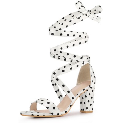 Allegra K Women's Polka Dots Lace Up Chunky Heels Sandals