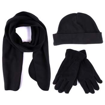 Solid Fleece 3-Piece Gloves Scarf Hat Winter Set For Men