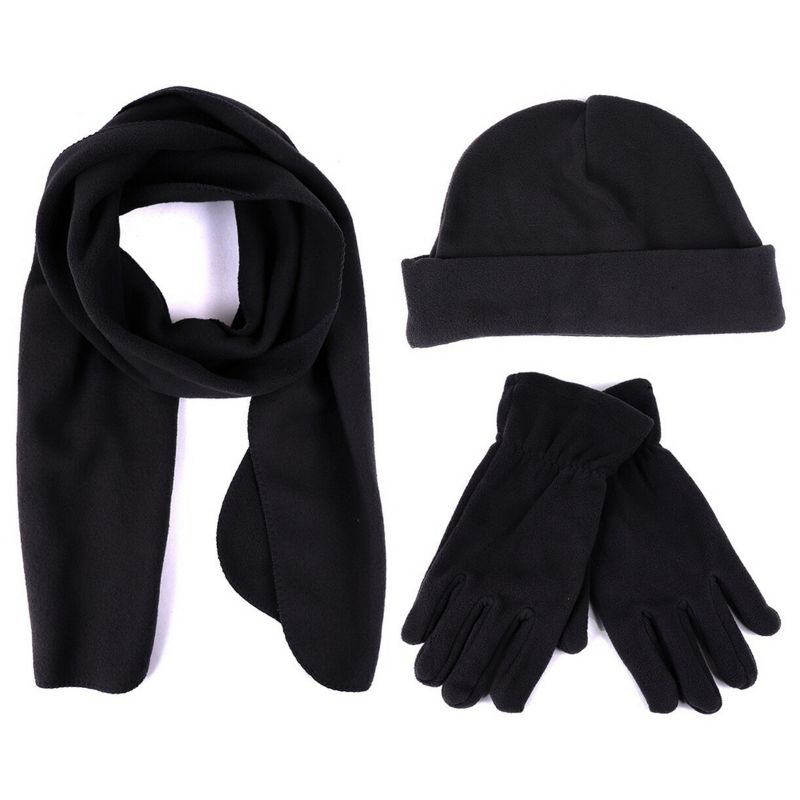 Solid Fleece 3-Piece Gloves Scarf Hat Winter Set For Men, 1 of 6