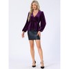INSPIRE CHIC Women's Velvet Elegant Tie Waist Long Sleeve V Neck Wrap Peplum Blouse - 4 of 4
