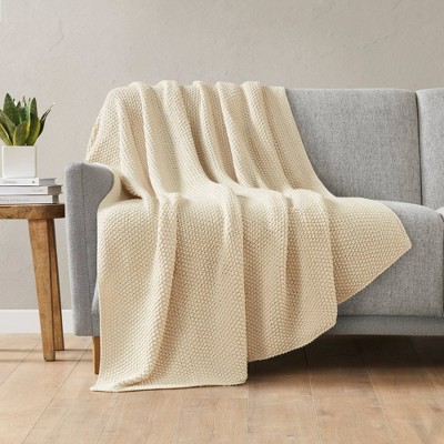Cozy Cottage Ivory 50"x60" Knit Throw Blanket