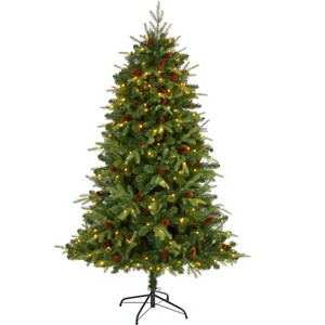 Nearly Natural 6-ft Wellington Spruce Natural Look Artificial Christmas Tree with 300 Clear LED Lights and Pine Cones - 1 of 4