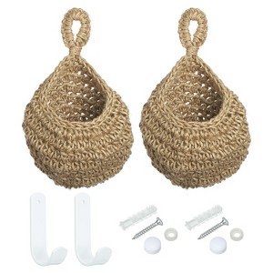 Unique Bargains Handmade Cotton Rope Natural Durable Space-Saving Hanging Basket 2 Pcs - 1 of 4