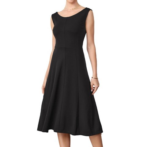 Женские платья INSPIRE CHIC Women's Round Neck Sleeveless Summer Work Office A-line Midi Dresses Large Black