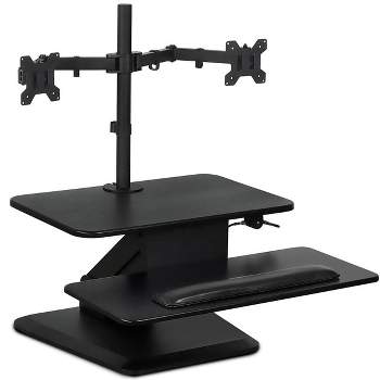 Mount-It! Sit Stand Workstation Standing Desk Converter with Dual Monitor Mount Combo, Ergonomic Height Adjustable Tabletop Desk, Black