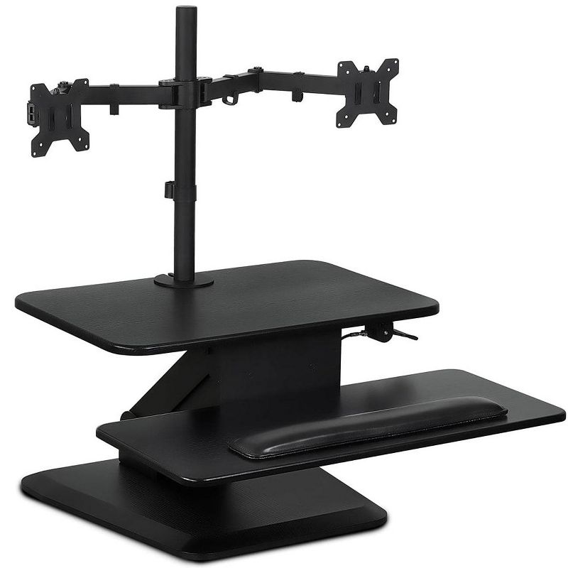 Mount-It! Sit Stand Workstation Standing Desk Converter with Dual Monitor Mount Combo, Ergonomic Height Adjustable Tabletop Desk, Black, 1 of 6