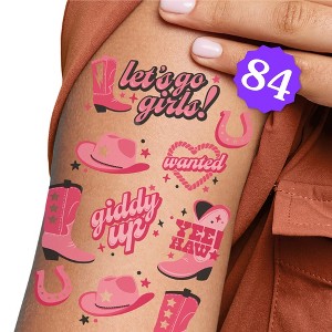 Big Dot of Happiness Rodeo Cowgirl Temporary Tattoos for Kids and Adults, Giddy Up Birthday Favors, Bachelorette Favor, Let's Go Pink Western Party - 1 of 4
