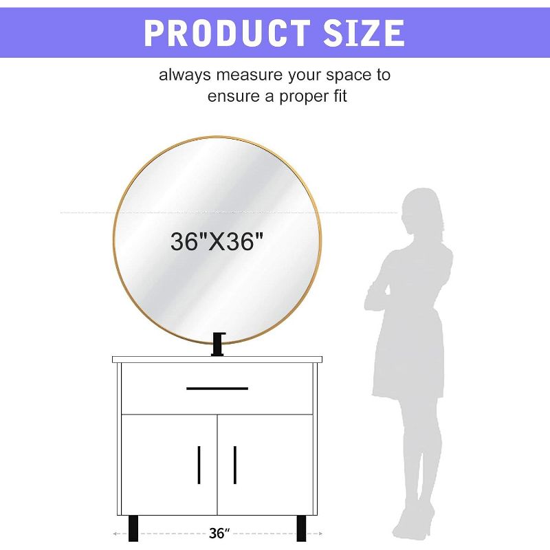 Serio Round Aluminum Wall Mirror,Round Hallway Mirror,Circle Brushed Aluminum Frame Extra Large Round Mirror For Wall-The Pop Home, 4 of 8