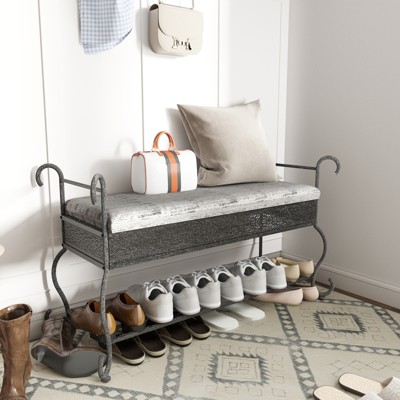 Shoe Rack Bench for Entryway, Industrial Bench, Rustic Shoe Rack for Small Spaces, Upholstered Entryway Bench, Multipurpose Entryway
