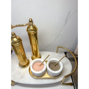 Classic Touch Marble Salt and Pepper Set with Gold Base and Spoons - 1 of 2