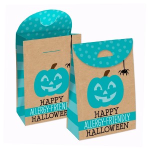 Big Dot of Happiness Teal Pumpkin - Halloween Allergy Friendly Trick or Trinket Gift Favor Bags - Party Goodie Boxes - Set of 12 - 1 of 4