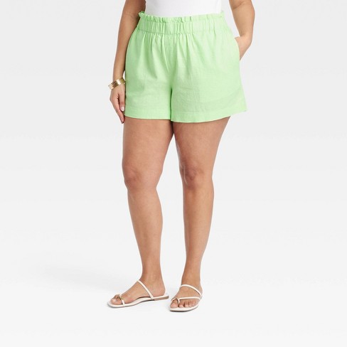 Women s High rise Linen Pull on Shorts A New Day Green Xxl Target