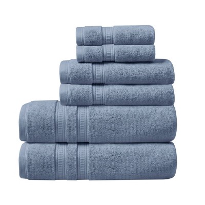 6pc Plume Cotton Feather Touch Antimicrobial Bath Towel Set Blue - Beautyrest