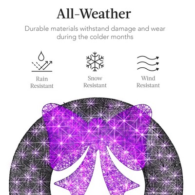 36-Inch Multicolor LED Pre-Lit Outdoor Christmas Wreath with Purple Bow