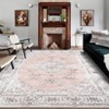 Washable Area Rug with Rubber Backing Low Pile Floral Vintage Rug Large Foldable Stain Resistant Indoor Carpet for Living Room Bedroom - 2 of 4