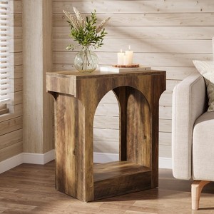 Lantine Wood End Side Table with Storage Space for Living Room, Narrow Nightstand for Bedroom, Brown - 1 of 4
