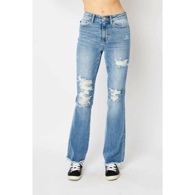 Women's High Waist Destroy Fray Hem Bootcut Jean - Judy Blue