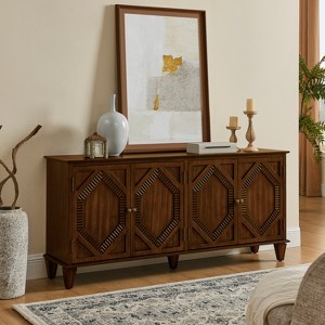 65.2inMid Century Modern Sideboard Buffet Cabinet with Storage, Symmetrical Geometric Accent Coffee Bar Storage Cabinet,for Living Room/Kitchen,Walnut - 1 of 4