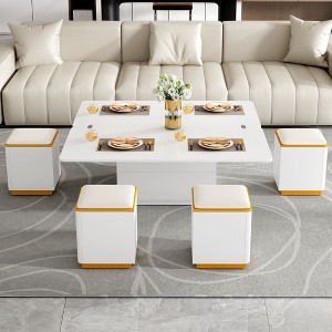 NicBex Modern Double Lift-Top Coffee Table with 4 Stools & Foldable Top,Functional Storage Tea table Center Table for Living Room,Bedroom - 1 of 4