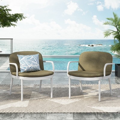 Set of 2 Outdoor Club Chairs,Patio Chairs With Water-Repellent Fabric Cushions and PP Frame,Modern Lounge Armrests Chair-Coolbibila