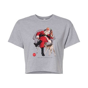 Women's - Coca-Cola - Sitting Santa Cropped Graphic T-Shirt - 1 of 4