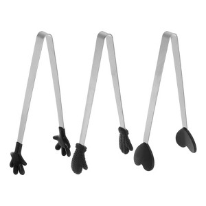 Unique Bargains Stainless Steel Silicone Tips Heart Hand Glove Shape Mini Food Tongs 3 Pcs - 1 of 4