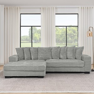 GDFStudio Jasper Modern 110.63 " Corduroy 3-Seat Sectional Sofa with Ottoman and Pillows - 1 of 4