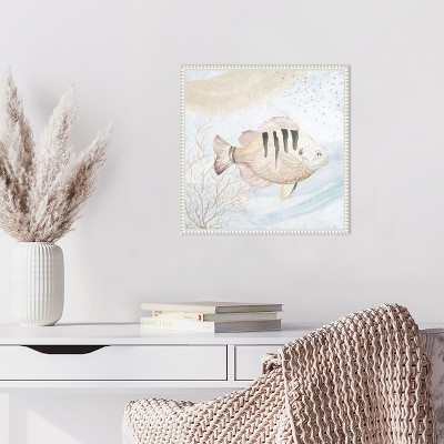 Ocean Oasis Waves Tropical Fish II Canvas Art with White Frame