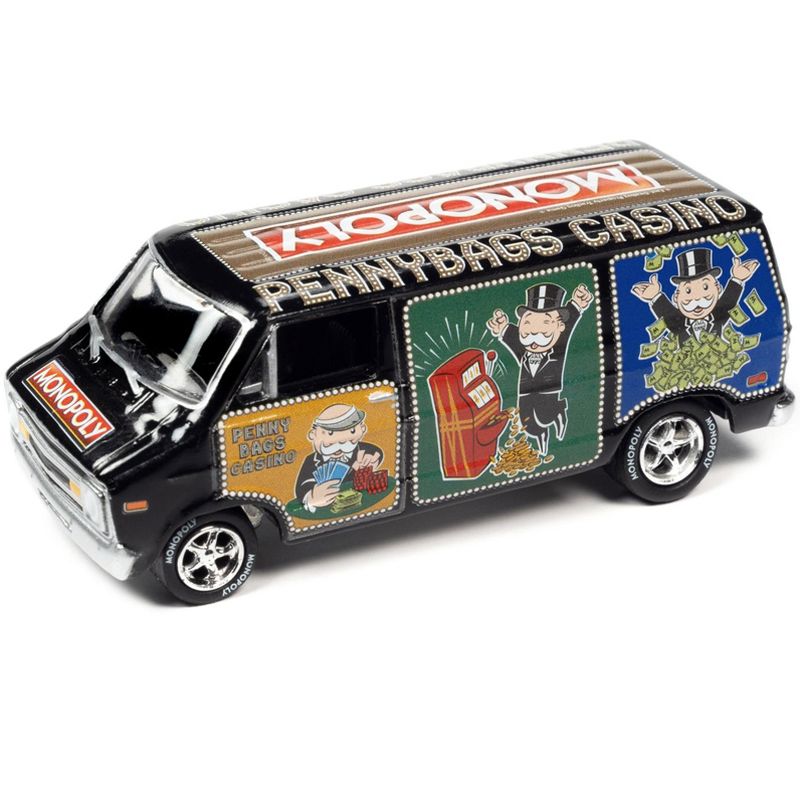 1976 Dodge Van Black "Pennybags Casino - Monopoly" with Dodge Van Monopoly Game Token 1/64 Diecast Model Car by Johnny Lightning, 2 of 4