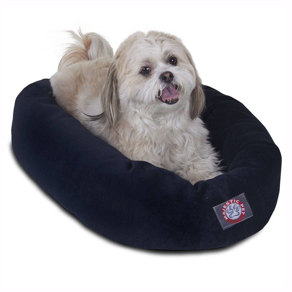 Photos - Dog Bed / Basket Majestic Pet Villa Collection Micro-Velvet Bagel Dog Bed - Navy Blue - 24i 