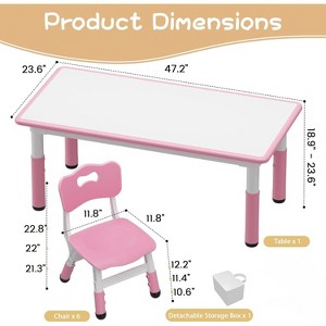 Kids Table and 6 Chairs Set with Storage Box, Height Adjustable Toddler Table and Chair Set for Ages 2-10, Graffiti Desktop, Non-Slip Legs - 1 of 4