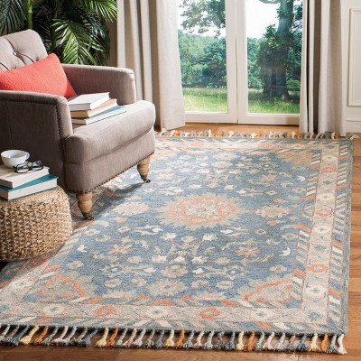 Blue and Rust Hand-Tufted Wool 6' x 9' Area Rug