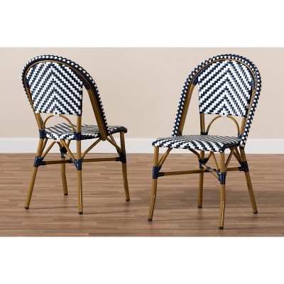 Bistro-Style Blue and White Aluminum Stackable Dining Chair Set