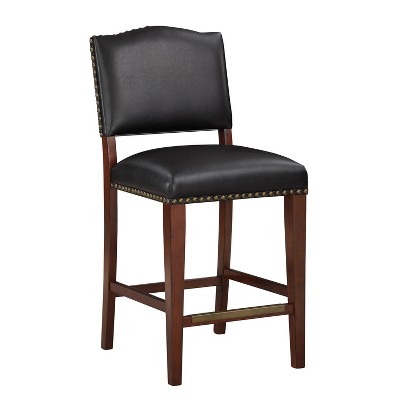Comfort Pointe Denver Counter Height Barstool Brown: Upholstered, Nailhead Trim, Wood Legs, Foam Fill