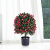 Artificial Rose Topiary Ball Tree,21.65"Faux Potted Tree, Artificial Boxwood Topiary Ball Tree with Flowers,for Front Door Porch Garden Backyard - 3 of 4