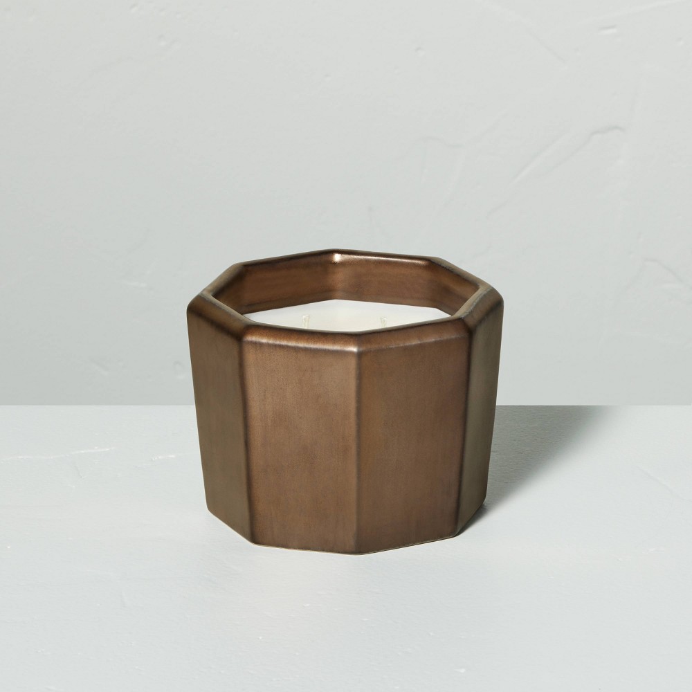 Octagonal Ceramic Cashmere & Suede Jar Candle Metallic Bronze 10oz - Hearth & Hand™ with Magnolia