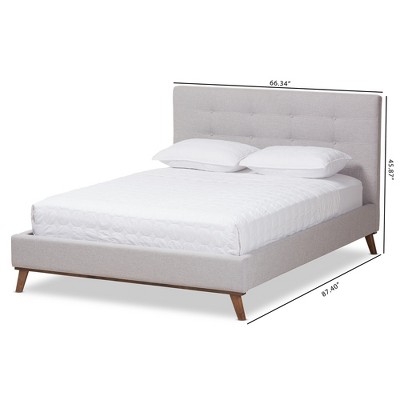 Valencia Queen-Sized Greyish Beige Tufted Upholstered Bed with Walnut Legs