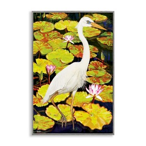Stupell Industries Stepping Bird on Lily Pads Black Framed Giclee Art - 1 of 4