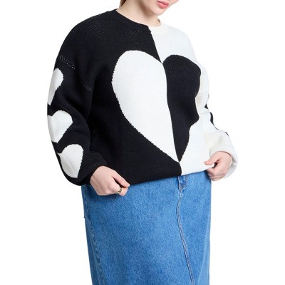 ELOQUII Women's Plus Size Heart Intarsia Sweater
