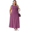 Agnes Orinda Women's Plus Size Summer Crew Neck Sleeveless Buttons with Pockets Maxi Casual A Line Tank Dresses - 3 of 4