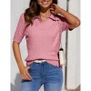 BLUEMING Elegant Women's V Neck Lapel Short Sleeve Cable Knit Sweater Top Breathable Pullover Casual V Neck Tee - 3 of 4