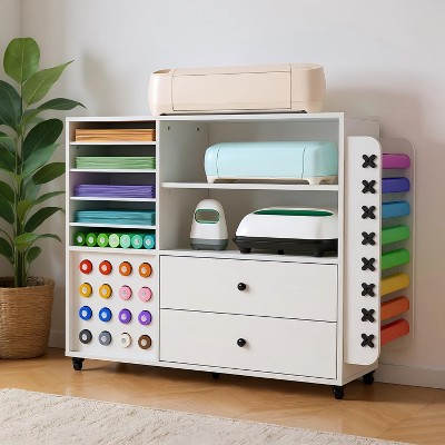 42'' Cricut Cart Storage Organizer with 24 Vinyl Roll Holder and 2 Large Drawers